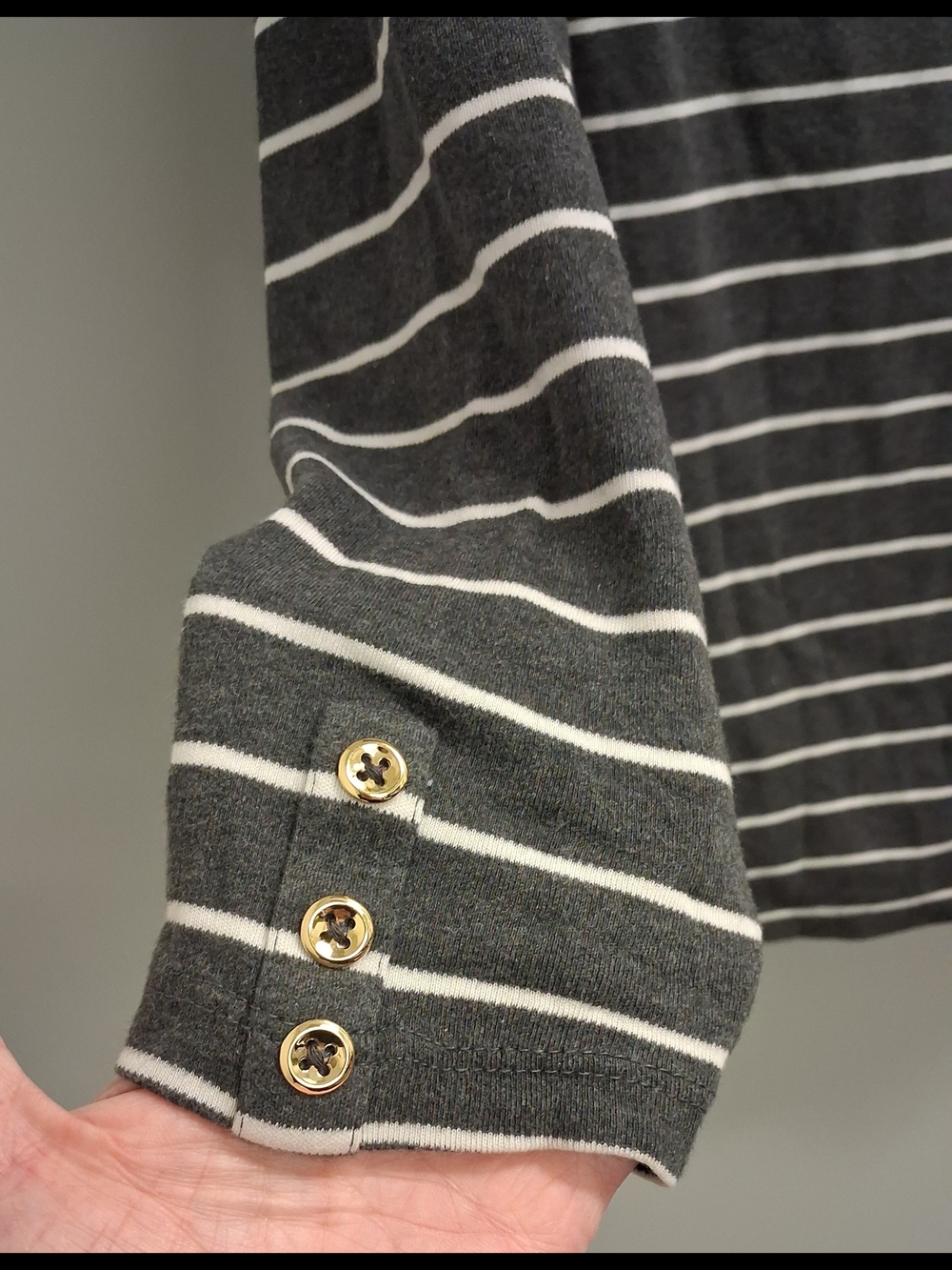 Charter Club Gray and White Striped Long-Sleeve Top with Swan Patch - Picture 5 of 8
